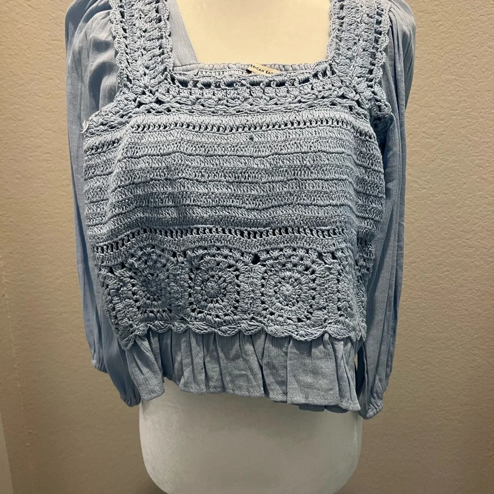 American Eagle Outfitters Sky Blue Crochet Top